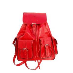 Red Leather Medium Backpack Satchel Bag Handmade..