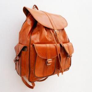 Extra Large Caramel Orange Leather Backpack..