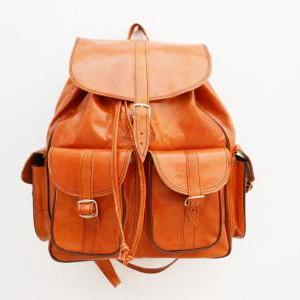 Extra Large Caramel Orange Leather Backpack..